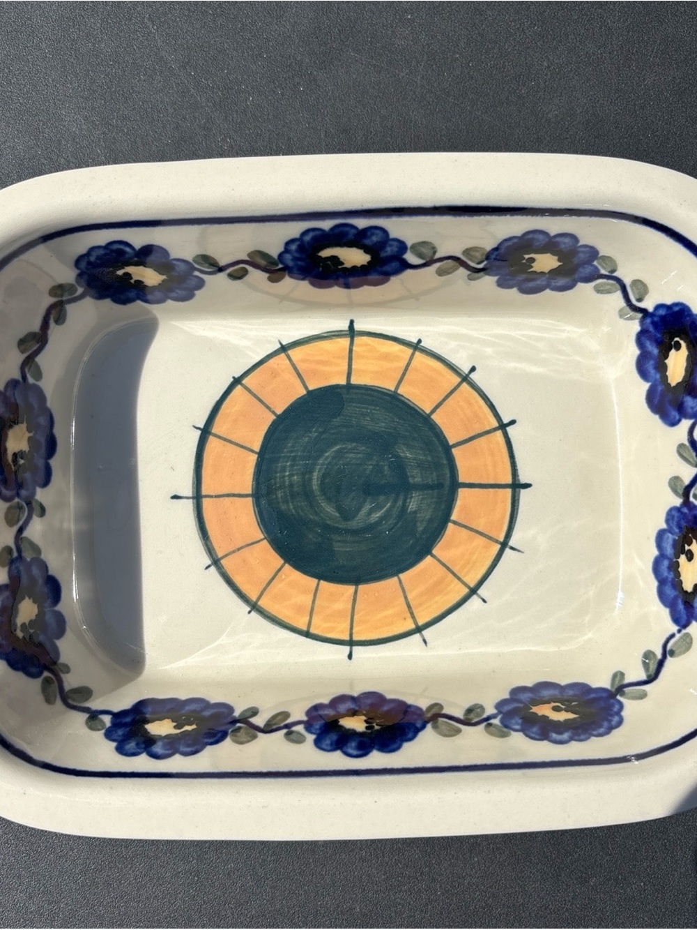 Boleslawiec Hand Painted Polish Pottery Serving Dish Floral 9.75x7.25x2.5